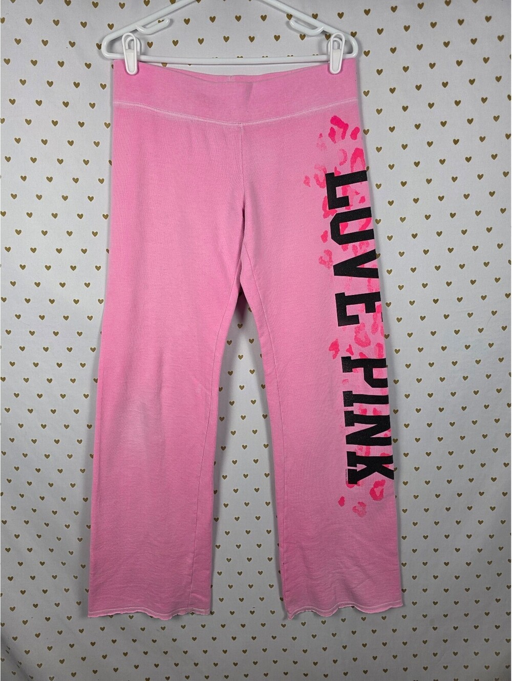 Victoria's Secret PINK LOVE PINK Pants Small Neon Leopard Cheetah 2010 Y2K